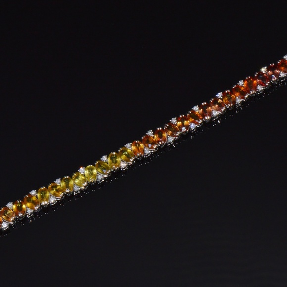 CERTIFIED NATURAL DIAMOND SUNSET GRADIENT SAPPHIRE 18K SOLID GOLD BRACELET - Picture 7 of 16